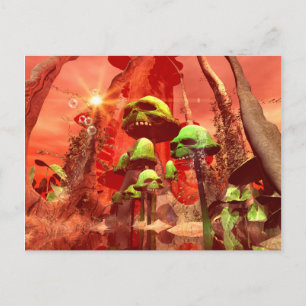 Awesome fantasy world with skull mushrooms postcard