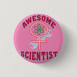 AWESOME FEMALE SCIENTIST 1 INCH ROUND BUTTON