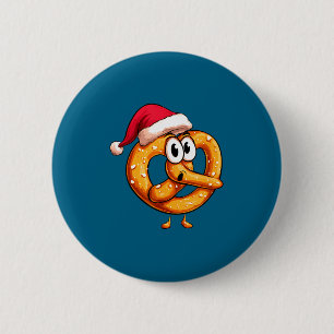 Awesome Festive Pretzel With Santa Claus Hat Costu 2 Inch Round Button