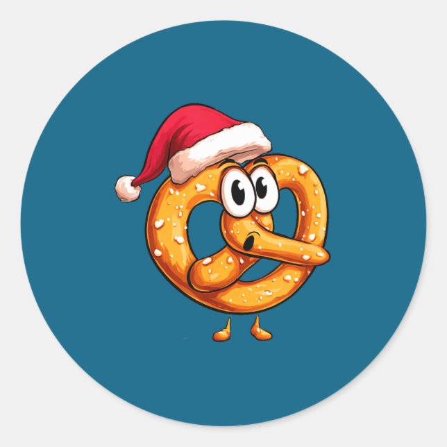 Awesome Festive Pretzel With Santa Claus Hat Costu Classic Round Sticker (Front)