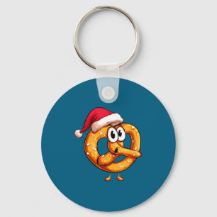 Awesome Festive Pretzel With Santa Claus Hat Costu Keychain