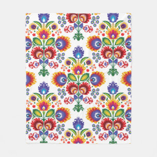 🧡 😍 Awesome folk composition on white Fleece Blanket