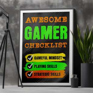 Awesome Gamer Checklist Gaming Poster