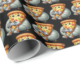 Awesome gamer pizza party tiled  wrapping paper