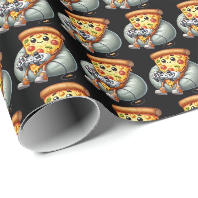 Awesome gamer pizza party tiled  wrapping paper (Roll Corner)