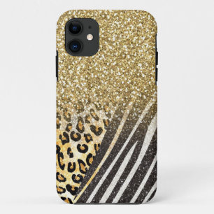 Awesome girly trendy gold leopard and zebra print iPhone 11 case