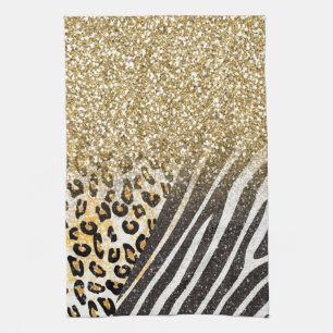 Awesome girly trendy gold leopard and zebra print kitchen towel