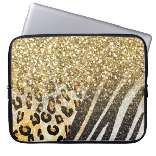 Awesome girly trendy gold leopard and zebra print laptop sleeve