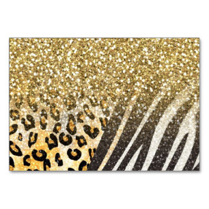 Awesome girly trendy gold leopard and zebra print table number