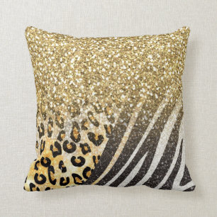 Awesome girly trendy gold leopard and zebra print throw pillow