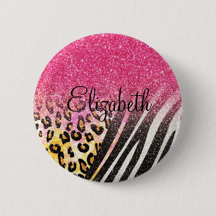 Awesome girly trendy leopard print, zebra stripes 2 inch round button