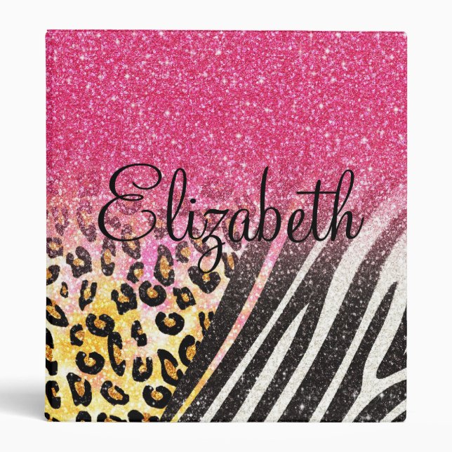 Awesome girly trendy leopard print, zebra stripes binder (Front)