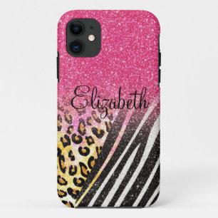 Awesome girly trendy leopard print, zebra stripes iPhone 11 case