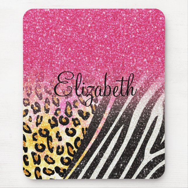Awesome girly trendy leopard print, zebra stripes mouse pad (Front)