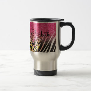 Awesome girly trendy leopard print, zebra stripes travel mug