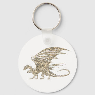 Awesome Gold Mosaic Dragon on white Keychain