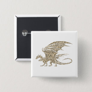 Awesome Golden Mosaic Dragon on white 2 Inch Square Button