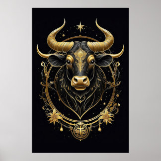 Awesome Golden Taurus Zodiac Symbol Poster