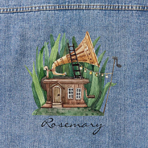 Awesome Gramophone Fairytale Cottage Watercolor Denim Jacket
