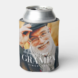 Awesome Grampa Since 20XX Simple Elegant Photo Can Cooler