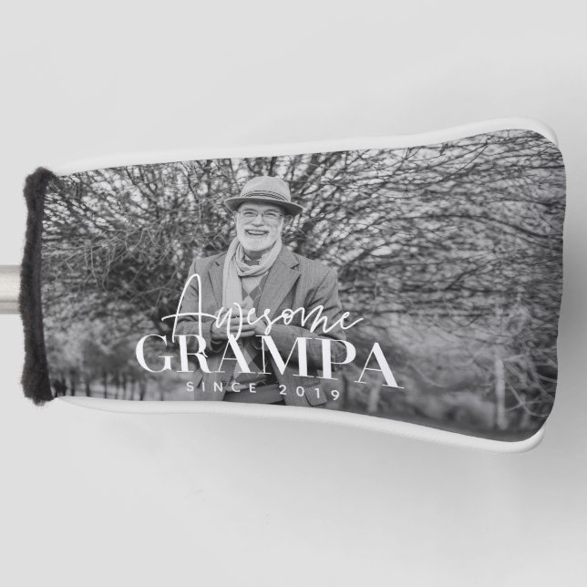 Awesome Grampa Since 20XX Simple Elegant Photo Golf Head Cover (Front)