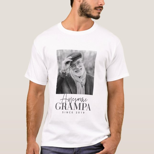 Awesome Grampa Since 20XX Simple Elegant Photo T-Shirt (Front)