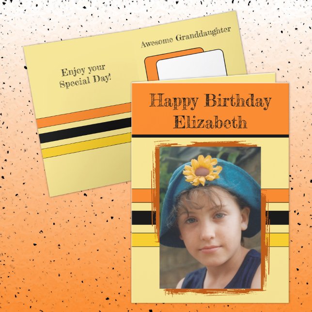 Awesome Granddaughter add photo orange birthday Card (Creator Uploaded)