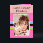 Awesome Granddaughter add photo pink birthday Card<br><div class="desc">For an awesome Granddaughter birthday greeting card.
This card is sure to put a smile on her face and make her feel special.
just add your personalized message inside and replace the photo with your own.
Colour scheme is pink,  blue and green.</div>