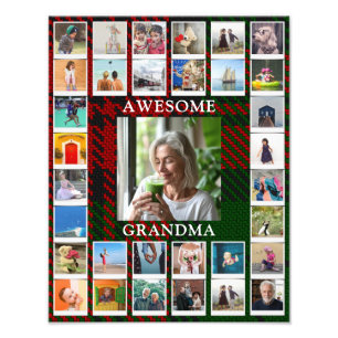 Awesome Grandma Photo Black Red Tartan 11 x 14 Print