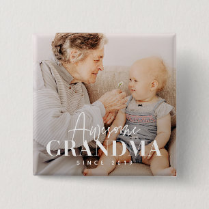 Awesome Grandma Since 20XX Simple Elegant Photo 2 Inch Square Button