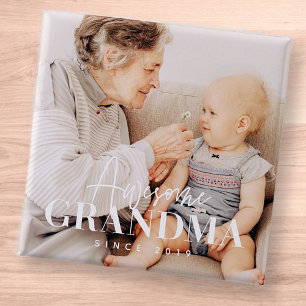 Awesome Grandma Since 20XX Simple Elegant Photo 2 Inch Square Button