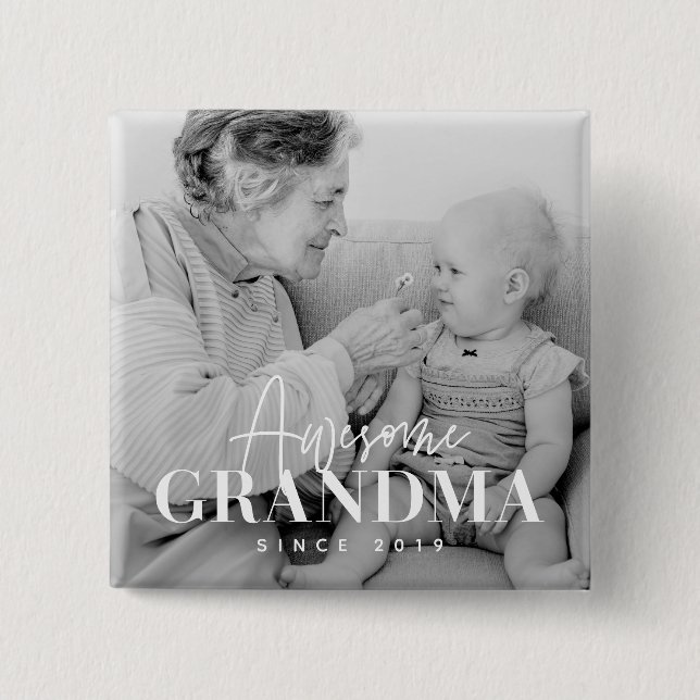 Awesome Grandma Since 20XX Simple Elegant Photo 2 Inch Square Button (Front)