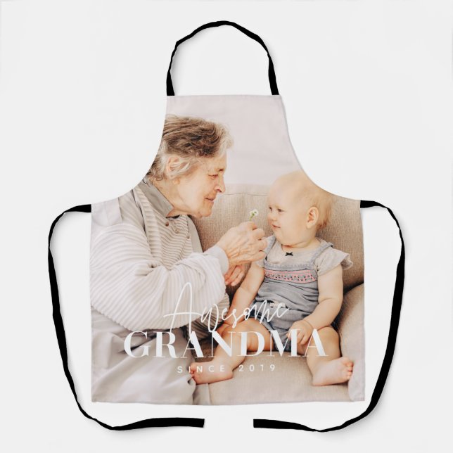 Awesome Grandma Since 20XX Simple Elegant Photo Apron (Front)