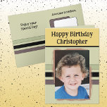 Awesome Grandson add photo green birthday Card<br><div class="desc">For an awesome Grandson birthday greeting card.
This card is sure to put a smile on his face and make him feel special.
just add your personalized message inside and replace the photo with your own.
Colour scheme is green,  yellow and brown.</div>
