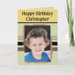 Awesome Grandson add photo green birthday Card<br><div class="desc">For an awesome Grandson birthday greeting card.
This card is sure to put a smile on his face and make him feel special.
just add your personalized message inside and replace the photo with your own.
Colour scheme is green,  yellow and brown.</div>