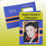 Awesome Grandson add photo purple birthday Card<br><div class="desc">For an awesome Grandson birthday greeting card.
This card is sure to put a smile on his face and make him feel special.
just add your personalized message inside and replace the photo with your own.
Colour scheme is green,  purple and orange.</div>
