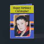 Awesome Grandson add photo purple birthday Card<br><div class="desc">For an awesome Grandson birthday greeting card.
This card is sure to put a smile on his face and make him feel special.
just add your personalized message inside and replace the photo with your own.
Colour scheme is green,  purple and orange.</div>