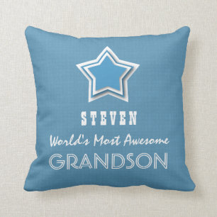 Awesome GRANDSON Blue White Star and Name D47 Throw Pillow