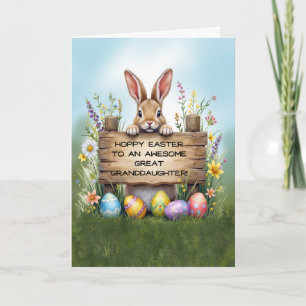 Awesome Great Granddaughter Bunny in Grass Easter Card