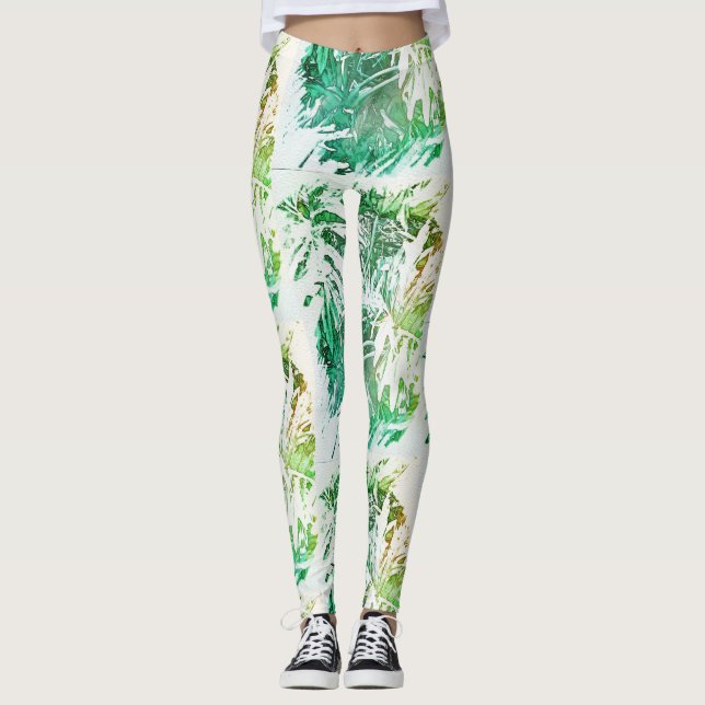 Awesome Green Palm Tree Leaf Leggings (Front)