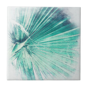 Awesome Green Palm Tree Leaf Watercolour Tile