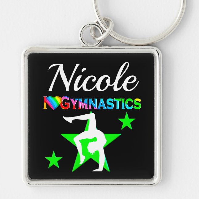 AWESOME GREEN PERSONALIZED GYMNASTICS DESIGN KEYCHAIN (Front)