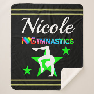 AWESOME GREEN PERSONALIZED GYMNASTICS DESIGN SHERPA BLANKET
