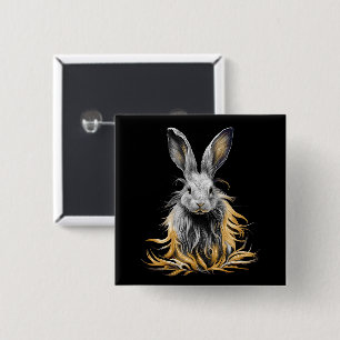 Awesome Grey Rabbit on Fire 2 Inch Square Button