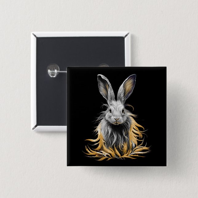 Awesome Grey Rabbit on Fire  2 Inch Square Button (Front & Back)
