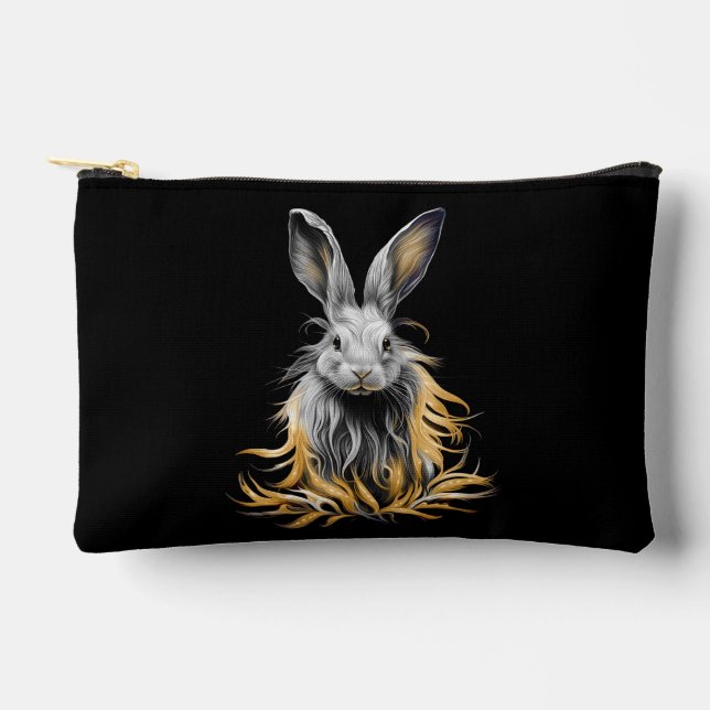 Awesome Grey Rabbit on Fire  Accessory Pouch (Front)
