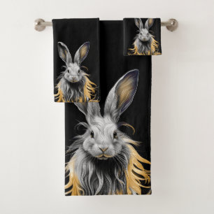 Awesome Grey Rabbit on Fire  Bath Towel Set