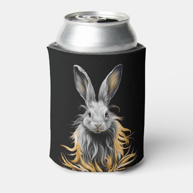 Awesome Grey Rabbit on Fire  Can Cooler (Can Back)