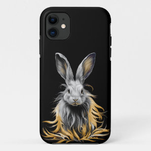 Awesome Grey Rabbit on Fire  iPhone 11 Case