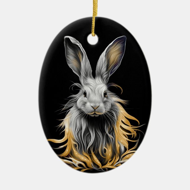 Awesome Grey Rabbit on Fire  Ceramic Ornament (Front)